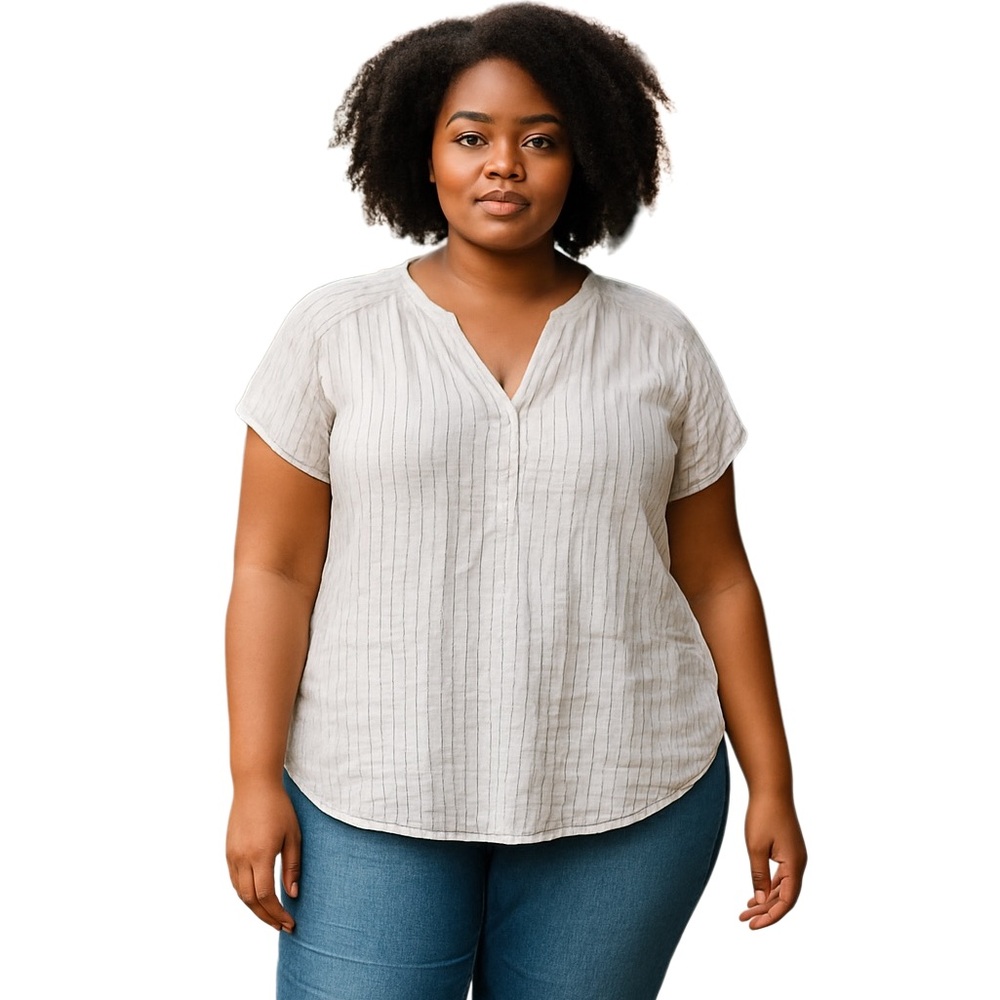 Cynthia Rowley White White Black Pinstripe Gauze Top Womens Plus Size 1X